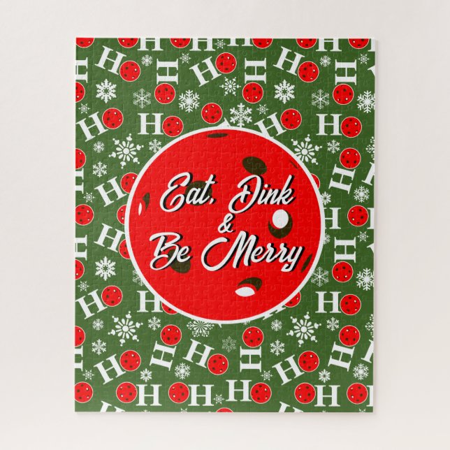 Eat Dink & Be Merry Red Green Ho Ho Ho Pickleball Jigsaw Puzzle (Vertical)