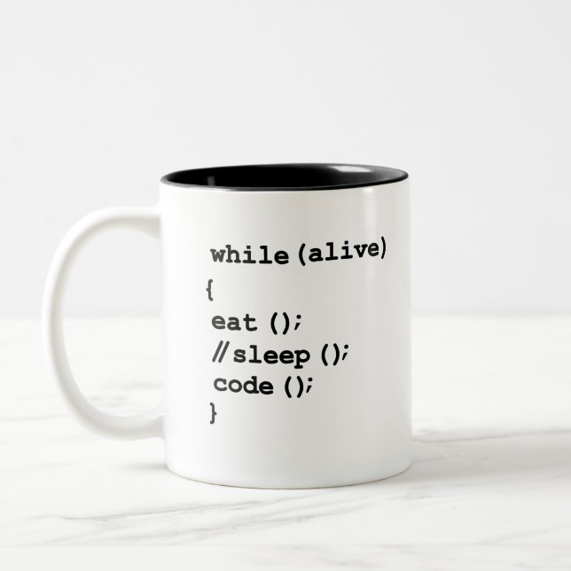 Eat, Don't Sleep, Code, Repeat. Funny Software Pro Two-Tone Coffee Mug (Left)