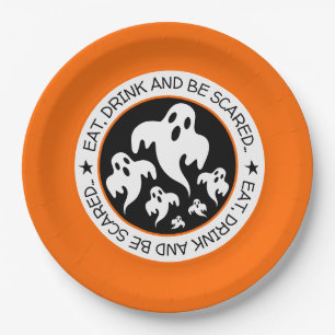 Eat, Drind and be Scared Happy Halloween Ghosts Paper Plates