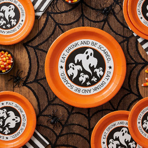 Eat, Drind and be Scared Happy Halloween Ghosts Paper Plates