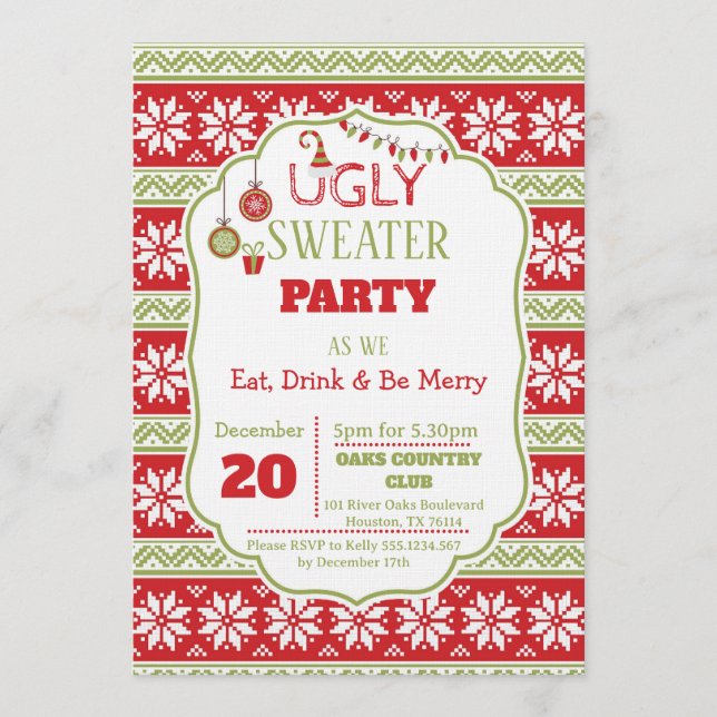 Eat, Drink an Be Ugly Ugly Christmas Sweater Party Invitation (Front)