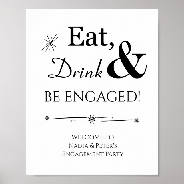 Eat Drink and Be Engaged Retro Welcome Sign (Front)