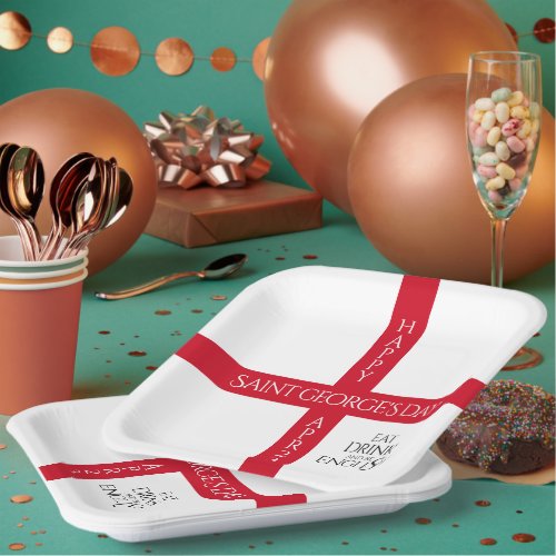 Eat Drink and Be English St Georges Cross Flag Paper Plates