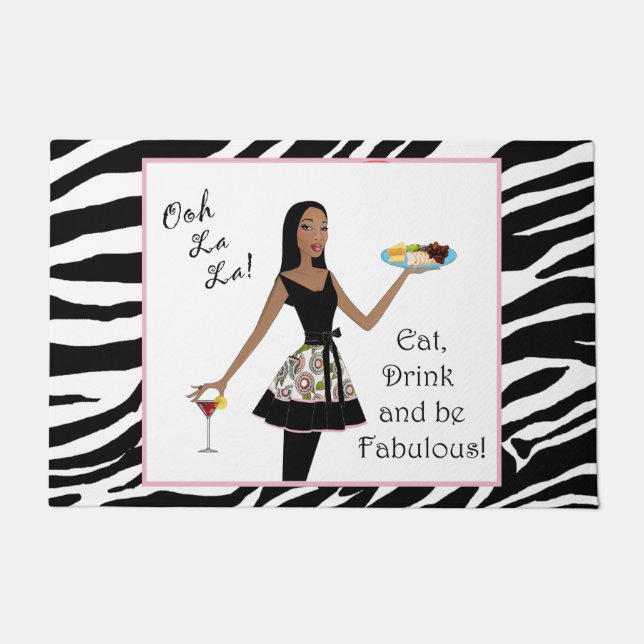 Eat, Drink and Be Fabulous!  African American Diva Doormat (Front)