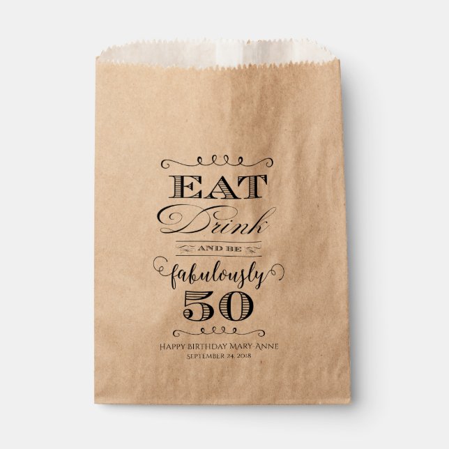 Eat Drink and Be Fabulously Fifty Favor Bag (Front)