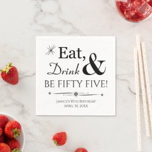 Eat Drink and Be Fifty Five Retro 55th Birthday Napkins