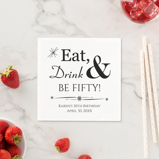 Eat Drink and Be Fifty Funky Retro 50th Birthday Napkins (Insitu)