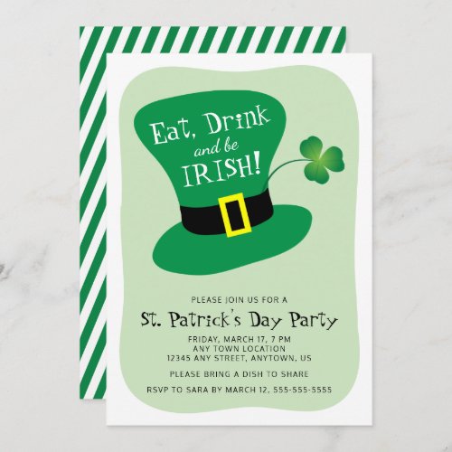 Eat Drink and Be Irish St Patricks Day Party Invitation
