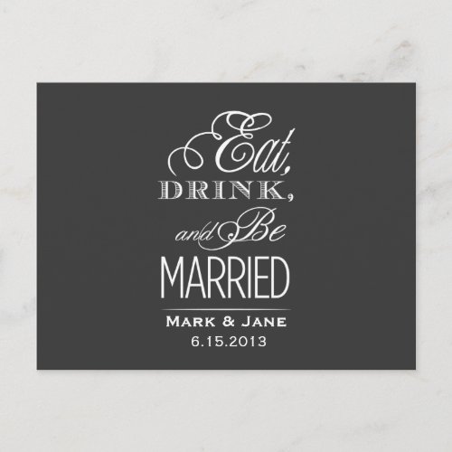 Eat Drink and Be Married Announcement Postcard