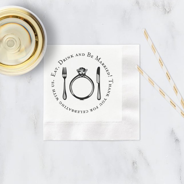 Eat Drink and Be Married Black and White Wedding Napkins (Creator Uploaded)
