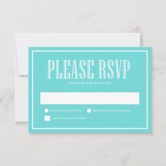 Eat Drink and be Married Blue RSVP Card (Front)