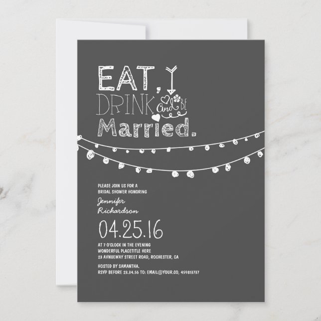 Eat Drink And Be Married Bridal Shower Invitation (Front)