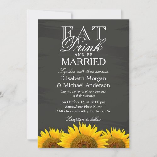 EAT Drink and Be Married Chalkboard Sunflowers Card