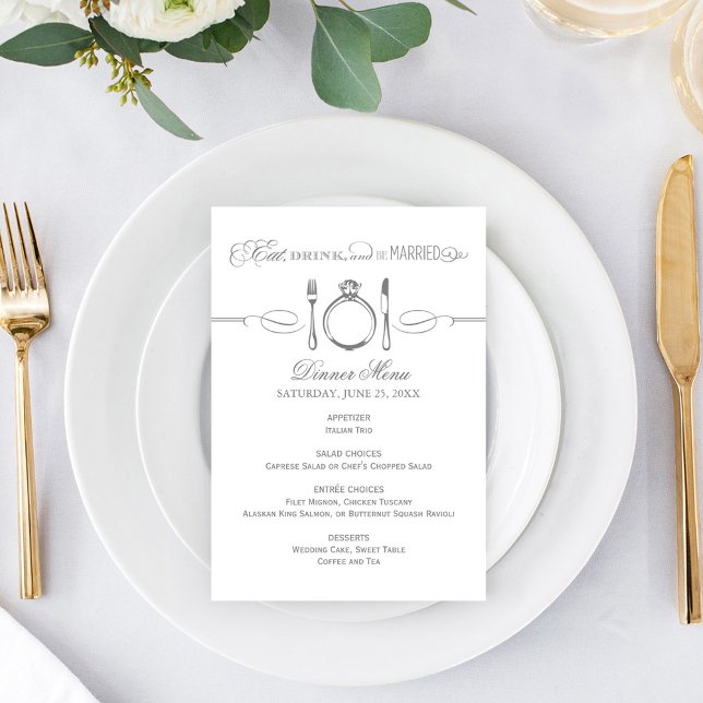 Eat Drink and Be Married Charcoal Gray Wedding Menu (Creator Uploaded)