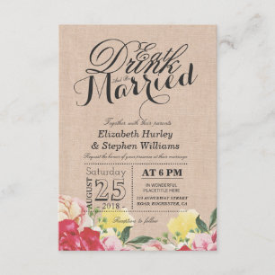 EAT Drink and Be Married Chic Linen Floral Wedding Invitation