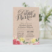 EAT Drink and Be Married Chic Linen Floral Wedding Invitation (Standing Front)
