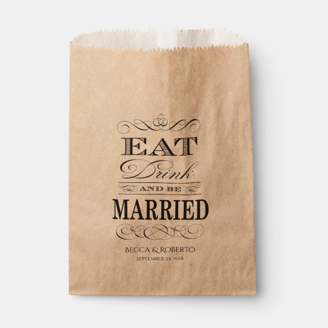 Eat Drink and Be Married Custom Wedding Favor Bag (Front)