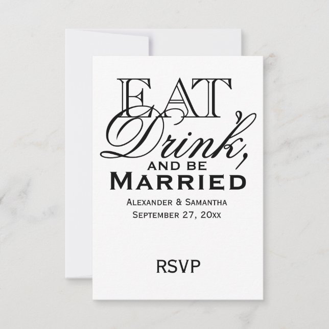 Eat, Drink, and Be Married Custom Wedding RSVP Card (Front)