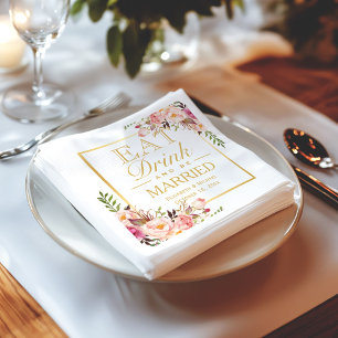 EAT Drink and Be Married Elegant Chic Floral Gold Paper Napkins