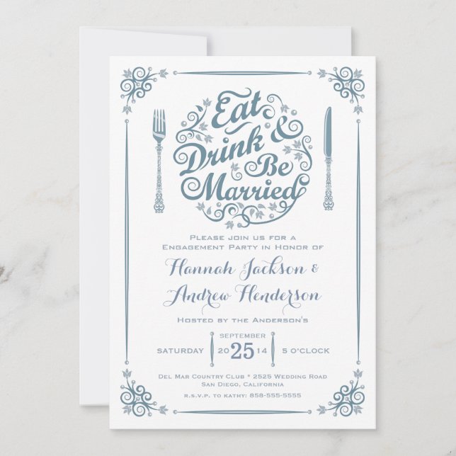 Eat Drink and Be Married Engagement Invitation (Front)