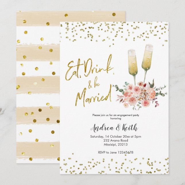 Eat, Drink, and be Married Engagement party Invitation (Front/Back)