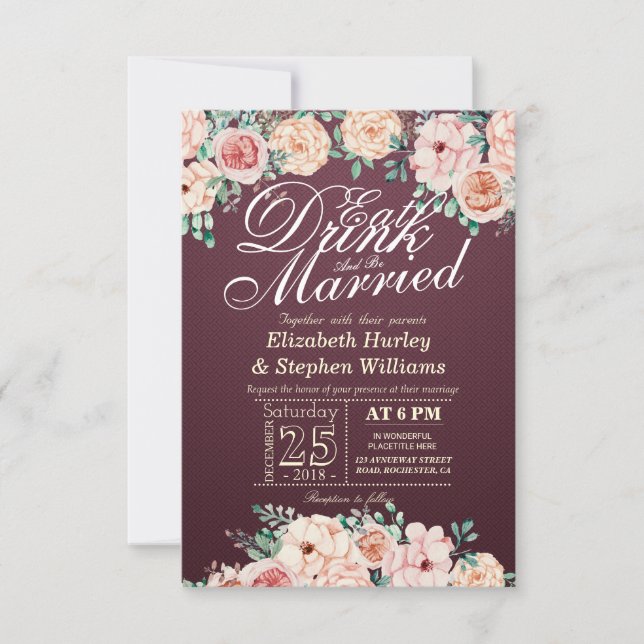 EAT Drink and Be Married Floral Wedding Invitation (Front)