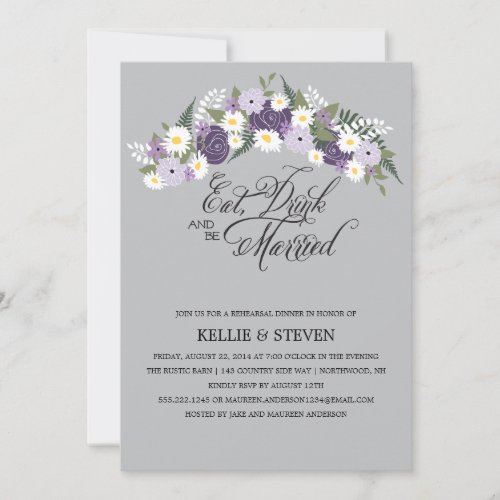 Eat Drink and Be Married Floral Wreath Personalized Announcements