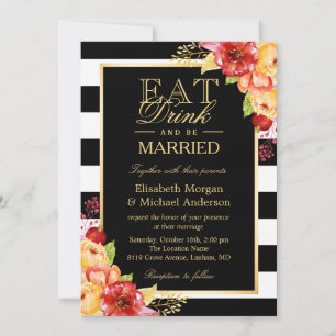 EAT Drink and Be Married Gold Autumn Fall Wedding Invitation