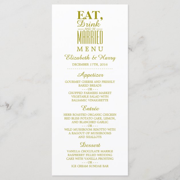 Eat, Drink And Be Married Gold Wedding Menu