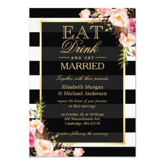EAT Drink and Be Married Golden Floral Wedding Card