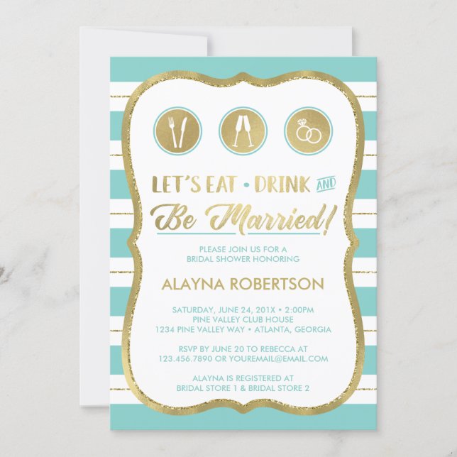 Eat Drink and Be Married Invitation, Faux Gold Invitation (Front)