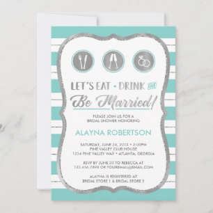 Eat Drink and Be Married Invitation, Faux Silver Invitation
