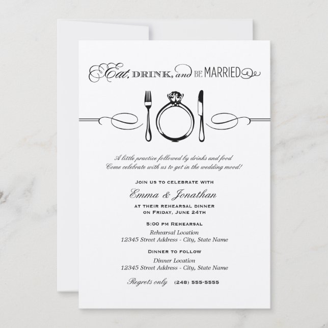 Eat Drink and Be Married Kraft Rehearsal Dinner Invitation (Front)