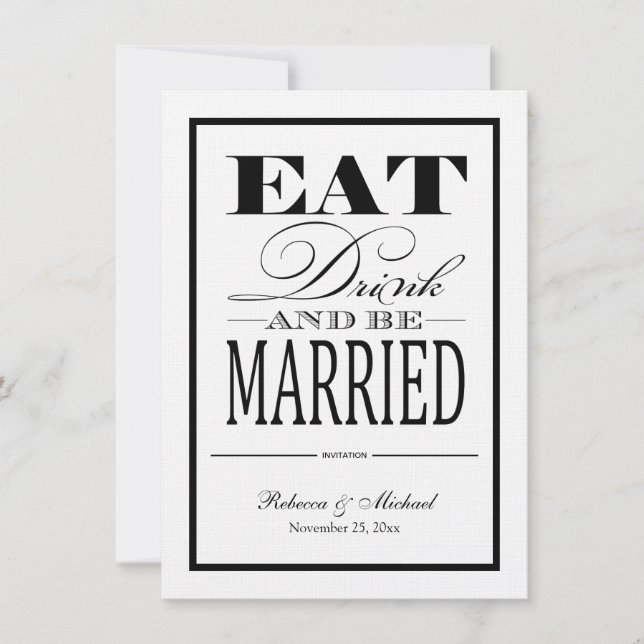 Eat Drink and be Married - Linen Paper Invites (Front)