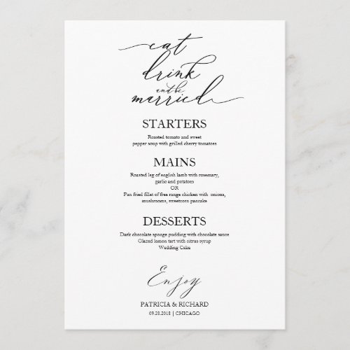 Eat Drink and Be Married Menu For Plate