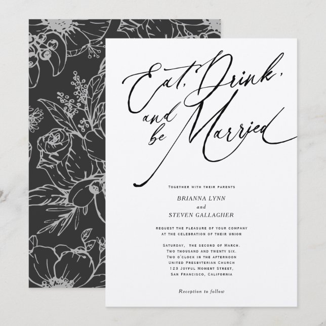 Eat drink and be married Modern Rustic wedding Invitation (Front/Back)