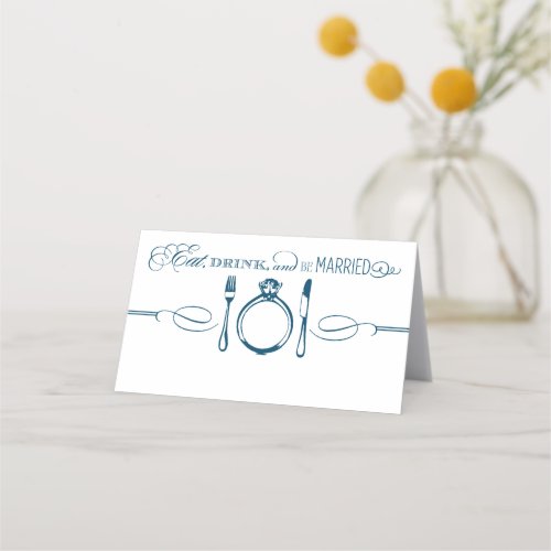 Eat Drink and Be Married Navy Elegant Wedding Place Card