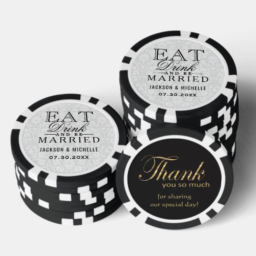 Eat Drink and Be Married Orange Flowers Poker Chips