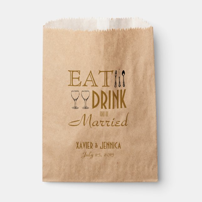 Eat Drink and be Married Personalized Silverware Favor Bag (Front)