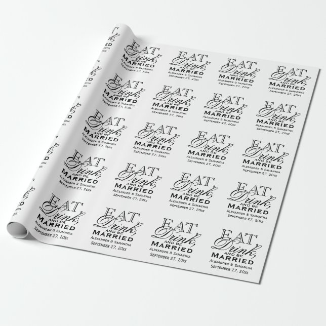 Eat, Drink, and Be Married Personalized Wedding Wrapping Paper (Unrolled)