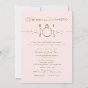Eat Drink and Be Married Pink Rehearsal Dinner Invitation