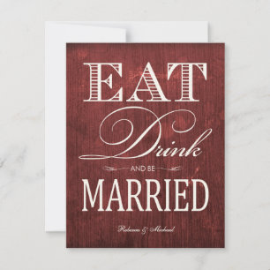 Eat Drink and be Married - Red Wood-grain Invitation