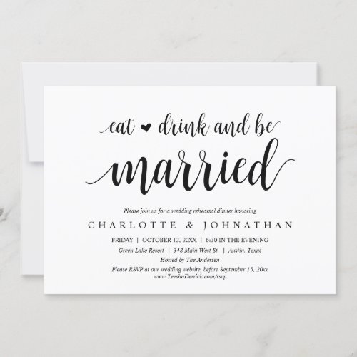 Eat Drink and be Married Rehearsal Dinner Invitation