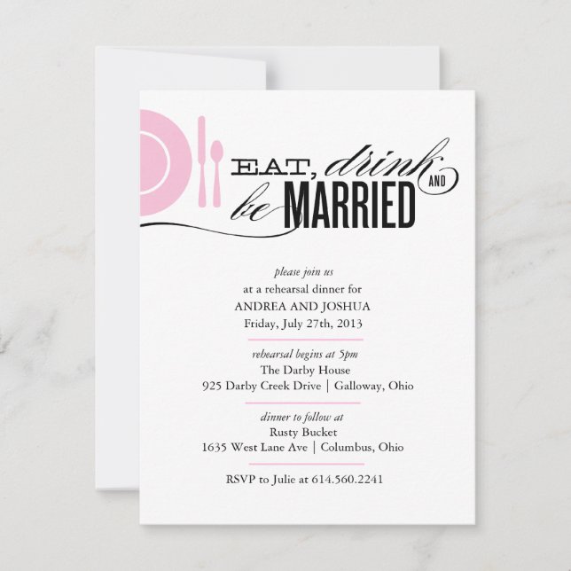 Eat, Drink and Be Married Rehearsal Dinner Invite (Front)