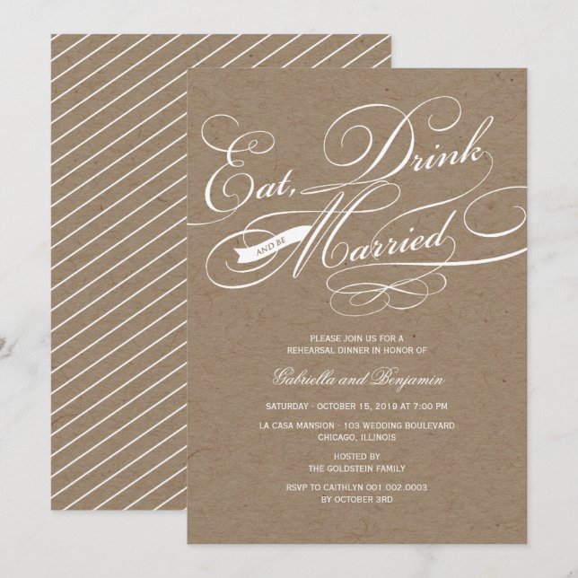 Eat Drink And Be Married Rehearsal Dinner Invite (Front/Back)