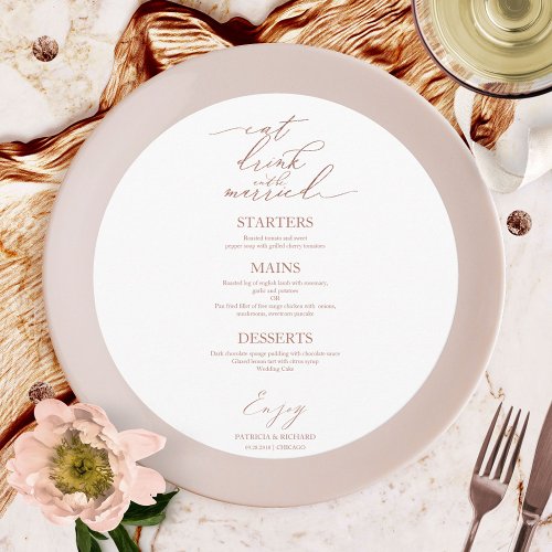 Eat Drink and Be Married Round Menu Card For Plate
