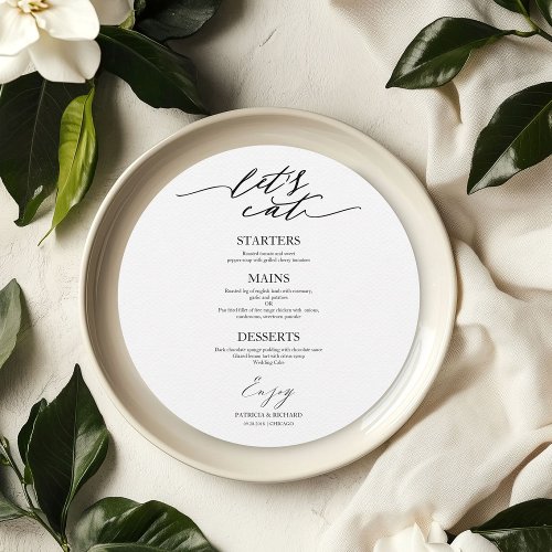 Eat Drink and Be Married Round Menu Card For Plate