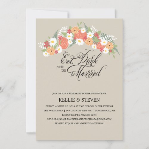 Eat Drink and Be Married Rustic Floral Wreath Cards