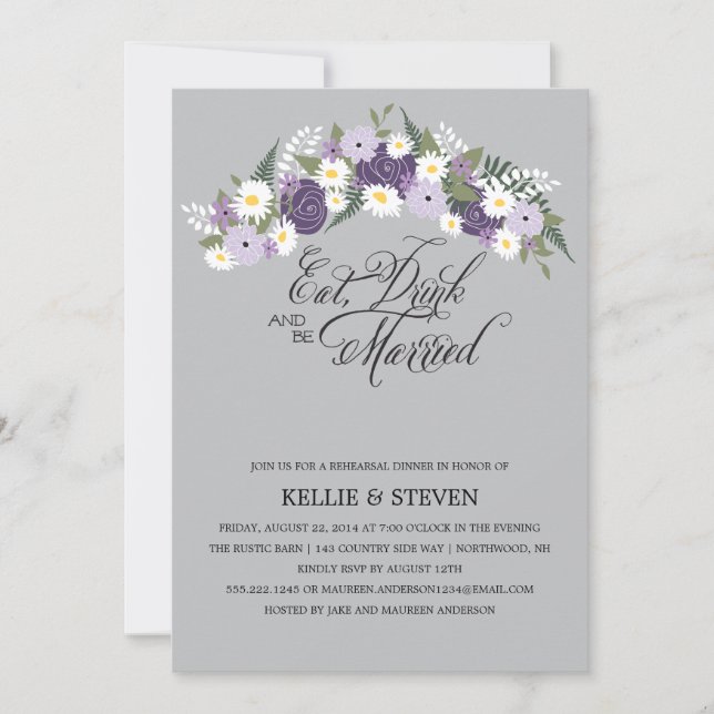 Eat Drink and Be Married Rustic Floral Wreath Invitation (Front)