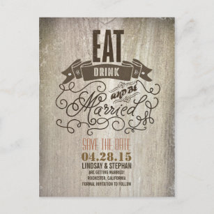 Eat Drink and be Married Save the Date postcard